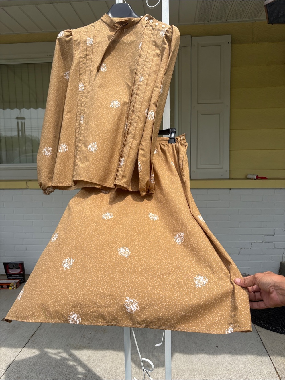 Perseption Mustard Tan Maxi Skirt Set with White Floral